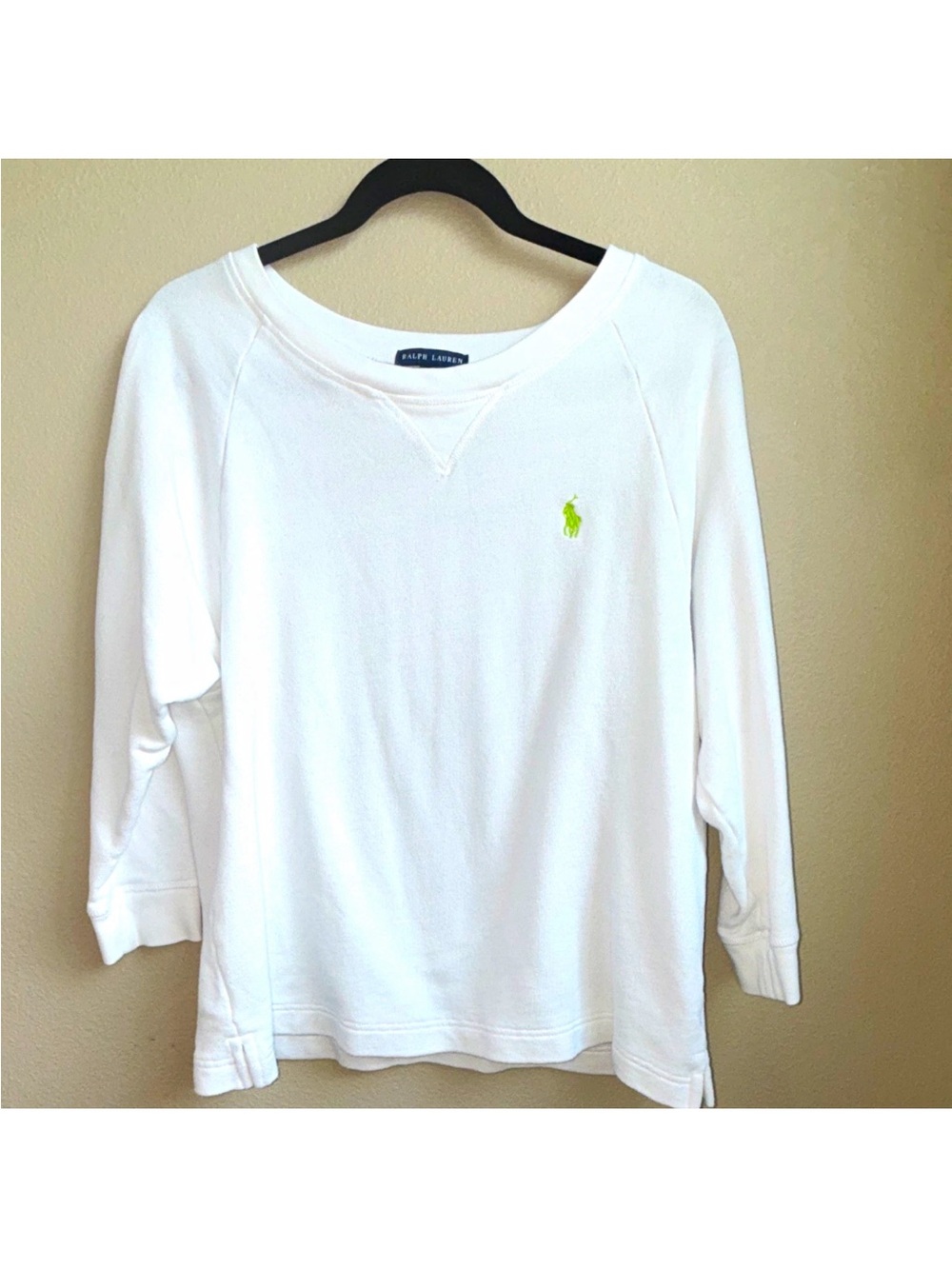 Ralph Lauren White Green Pony 3/4 Sleeve Sweatshirt XL